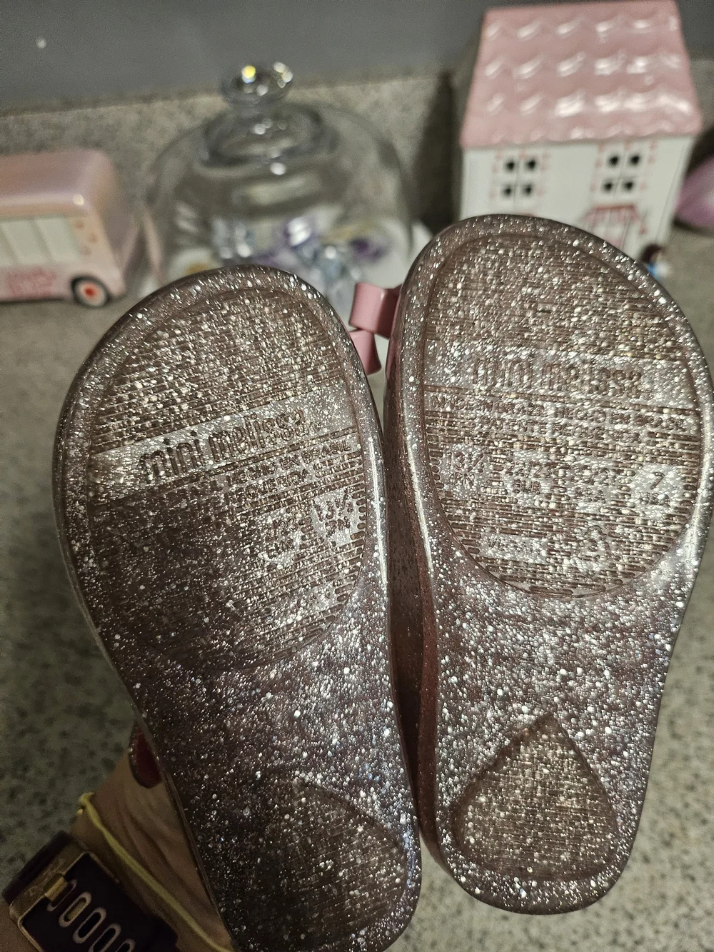 Mini Melissa Glitter Pink Mary Jane Shoes with Bow